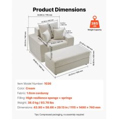 VEVOR Ležalna stol 1115x1490x740 mm bež