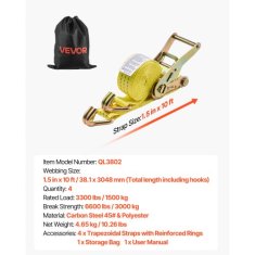 VEVOR Vzmetni trakovi 381x300 cm nosilnost 3000 kg komplet 4 kosa