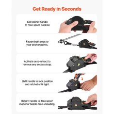 VEVOR Zatezne trakove z ročico samodejno zvijanje 254x48768 mm nosilnost 700 kg komplet 4 kosov