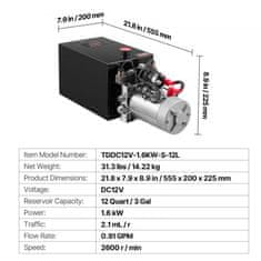 VEVOR Hidravlična enota z dvojnim delovanjem 555x200x225 mm 12 L kovinska DC 12V