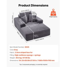 VEVOR Ležalna stol 1380x1500x700 mm siva