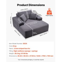 VEVOR Ležalna stol 8034 1240x1700x700 mm siva