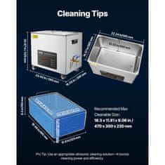 VEVOR Ultrazvočni čistilec 50L 595x395x525 cm iz nerjavečega jekla