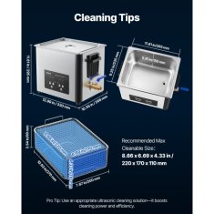 VEVOR Ultrazvočni čistilec 10L 33x268x295 cm iz nerjavečega jekla