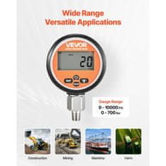 VEVOR Hidravlični merilnik tlaka digitalni 0-700 Bar vodoodporen iz nerjavečega jekla