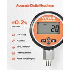 VEVOR Hidravlični merilnik tlaka digitalni 0-700 Bar vodoodporen iz nerjavečega jekla