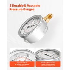 VEVOR Komplet za hidravlično testiranje tlaka 10x60x160x400x600 Bar 5 merilnikov 20 spojk 4 hitre spojke 3 cevi