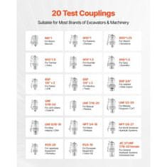 VEVOR Komplet za hidravlično testiranje tlaka 10x60x160x400x600 Bar 5 merilnikov 20 spojk 4 hitre spojke 3 cevi