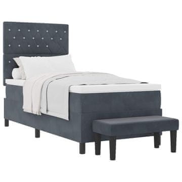 Vidaxl Postelja z vzmetnico z vzglavjem Temno siva 200 x 90 cm Žamet