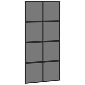 Vidaxl Drsna vrata črna 102,5x205 cm kaljeno steklo in aluminij