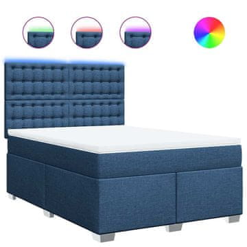 Vidaxl Box spring postelja z vzmetnico modra 140x190 cm blago