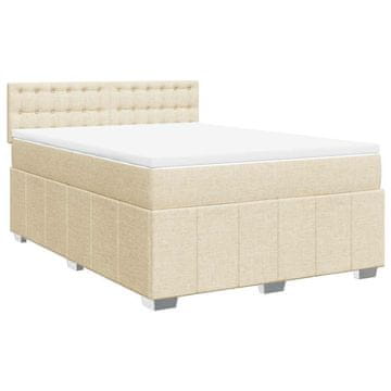 Vidaxl Box spring postelja z vzmetnico krem 140x190 cm blago