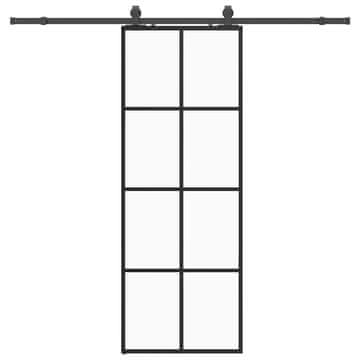 Vidaxl Drsna vrata z opremo črna 76x205 cm ESG steklo
