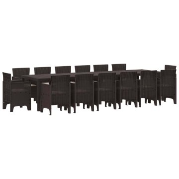 Vidaxl Komplet za jedilnico v vrtu 15 pcs Rjava Polt rattan
