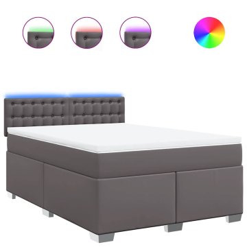 Vidaxl Box spring postelja z vzmetnico siva 140x190 cm umetno usnje