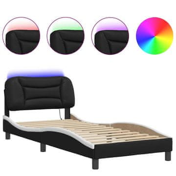Vidaxl Posteljni okvir z LED brez vzmetnice Hvar črn in bel 80x200 cm