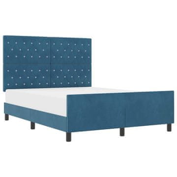 Vidaxl Postelja z vzmetnico z vzglavjem Temno modra 140 x 200 cm Žamet