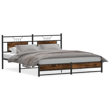 Vidaxl Kovinski posteljni okvir brez vzmetnice dimljen hrast 180x200cm