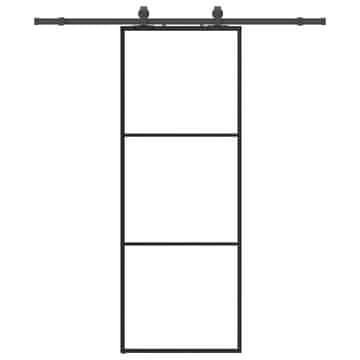 Vidaxl Drsna vrata z opremo črna 76x205 cm ESG steklo