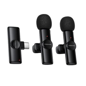 Borofone BFK16A brezžični lavalier mikrofon USB-C 2kos, črn