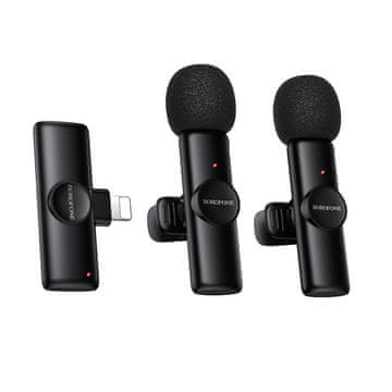 Borofone BFK16A brezžični lavalier mikrofon Lightning 2kos, črn