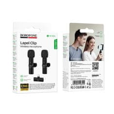 Borofone BFK16A brezžični lavalier mikrofon USB-C 2kos, črn