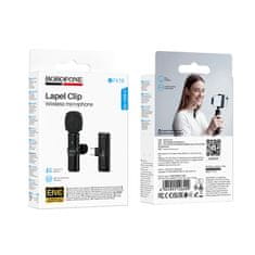 Borofone BFK16 brezžični lavalier mikrofon USB-C, črn
