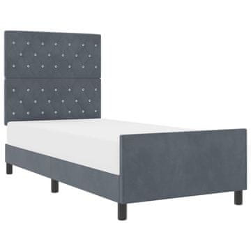 Vidaxl Postelja z vzmetnico z vzglavjem Temno siva 90 x 200 cm Žamet