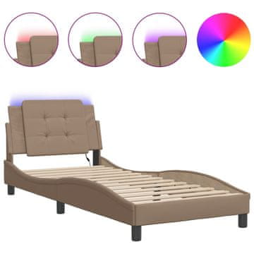 Vidaxl Posteljni okvir z LED brez vzmetnice Zadar kapučino 90x190 cm