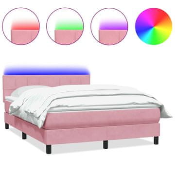 Vidaxl Box spring postelja z vzmetnico LED roza 160x210 cm žamet