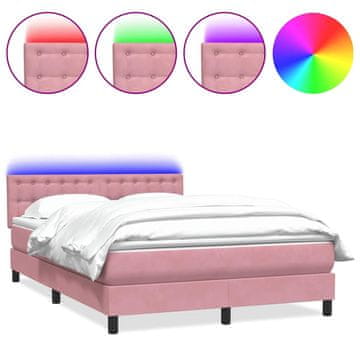 Vidaxl Box spring postelja z vzmetnico LED roza 160x210 cm žamet