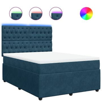 Vidaxl Box spring postelja z vzmetnico modra 140x200 cm žamet