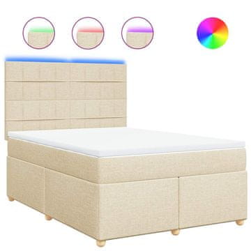 Vidaxl Box spring postelja z vzmetnico krem 140x190 cm blago