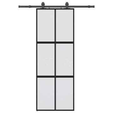 Vidaxl Drsna vrata z opremo črna 76x205 cm kaljeno steklo