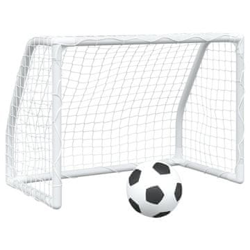 Vidaxl Otroški nogometni gol 2 kosa z žogo bela 64x35x48 cm kovina