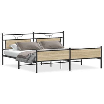 Vidaxl Kovinski posteljni okvir brez vzmetnice sonoma hrast 200x200 cm