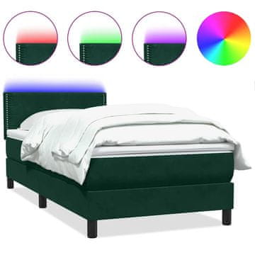 Vidaxl Box spring postelja z vzmetnico LED temno zelena 80x220 cm žamet