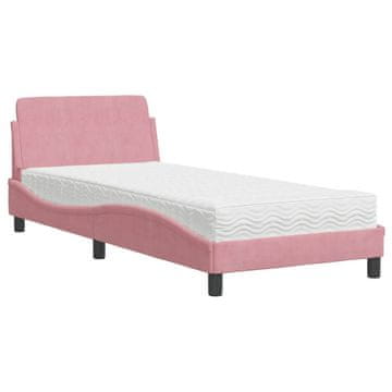 Vidaxl Postelja z vzmetnico Dover roza 90x200 cm žamet