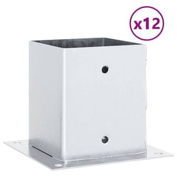 Vidaxl Post Bases Square 12 kosov Silver 101x101 mm Pocinkano jeklo