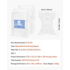 VEVOR Enkratne plenice za psičke ženske 440x310 mm velikost S 144 kosov