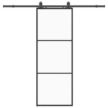 Vidaxl Drsna vrata z opremo črna 76x205 cm ESG steklo