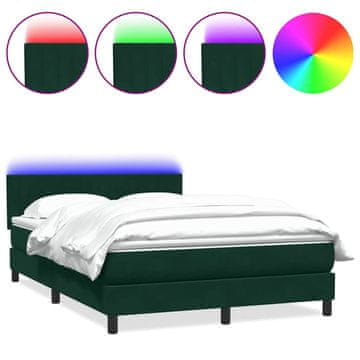 Vidaxl Box spring postelja z vzmetnico LED Temno zelena 160x220 cm Žamet