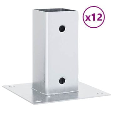 Vidaxl Post Bases Square 12 kosov Silver 71x71 mm Pocinkano jeklo