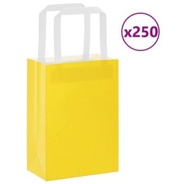 Vidaxl Papirnate vrečke 250 kosov z ročaji rumena 15x8x21 cm