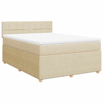 Vidaxl Box spring postelja z vzmetnico krem 140x190 cm blago