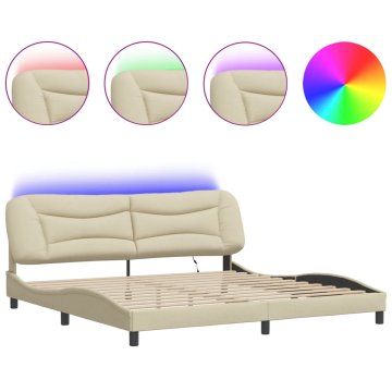 Vidaxl Posteljni okvir z LED brez vzmetnice Hvar krem 200x200 cm blago