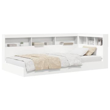 Vidaxl Polica postelja z vzglavjem Bela 90 x 190 cm Konstruiran les