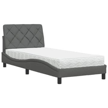 Vidaxl Postelja z vzmetnico temno siva 90x200 cm blago