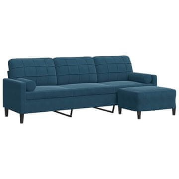 Vidaxl Trosed s stolčkom za noge moder 210 cm žamet