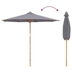 Vidaxl Vrtni dežnik Okrogla Ø 270 x 260 cm Bambus Temno siva